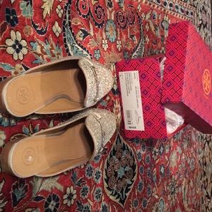Tory burch Amelia glitter silver mules